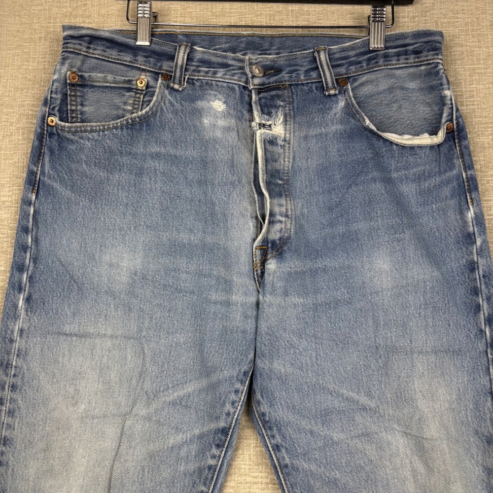 Vintage Levis 501 Mens 36x30 Jeans Grungy Light Blue Washed Denim  Distressed